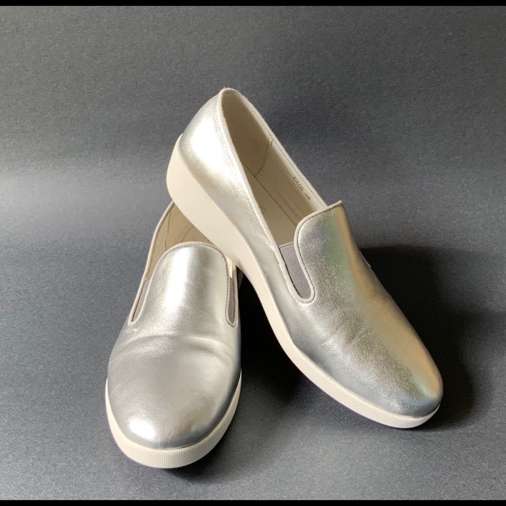 Fit Flop Silver Skate Sneakers. Slip on with Supercomff soles.